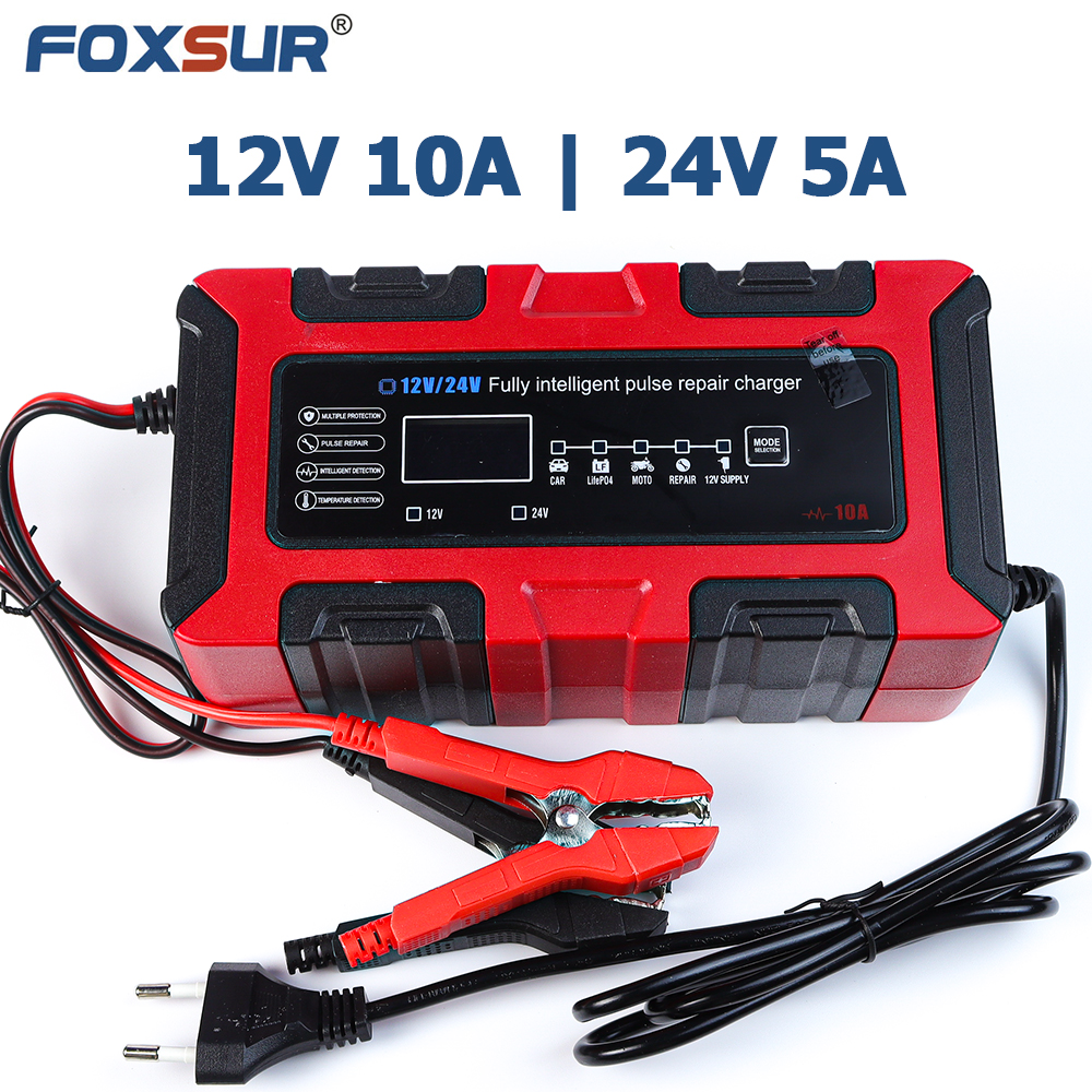 Bộ sạc ắc quy thông minh Foxsur 10F 12V 10A 24V 5A 6AH - 200AH khử sunfat và tự động ngắt