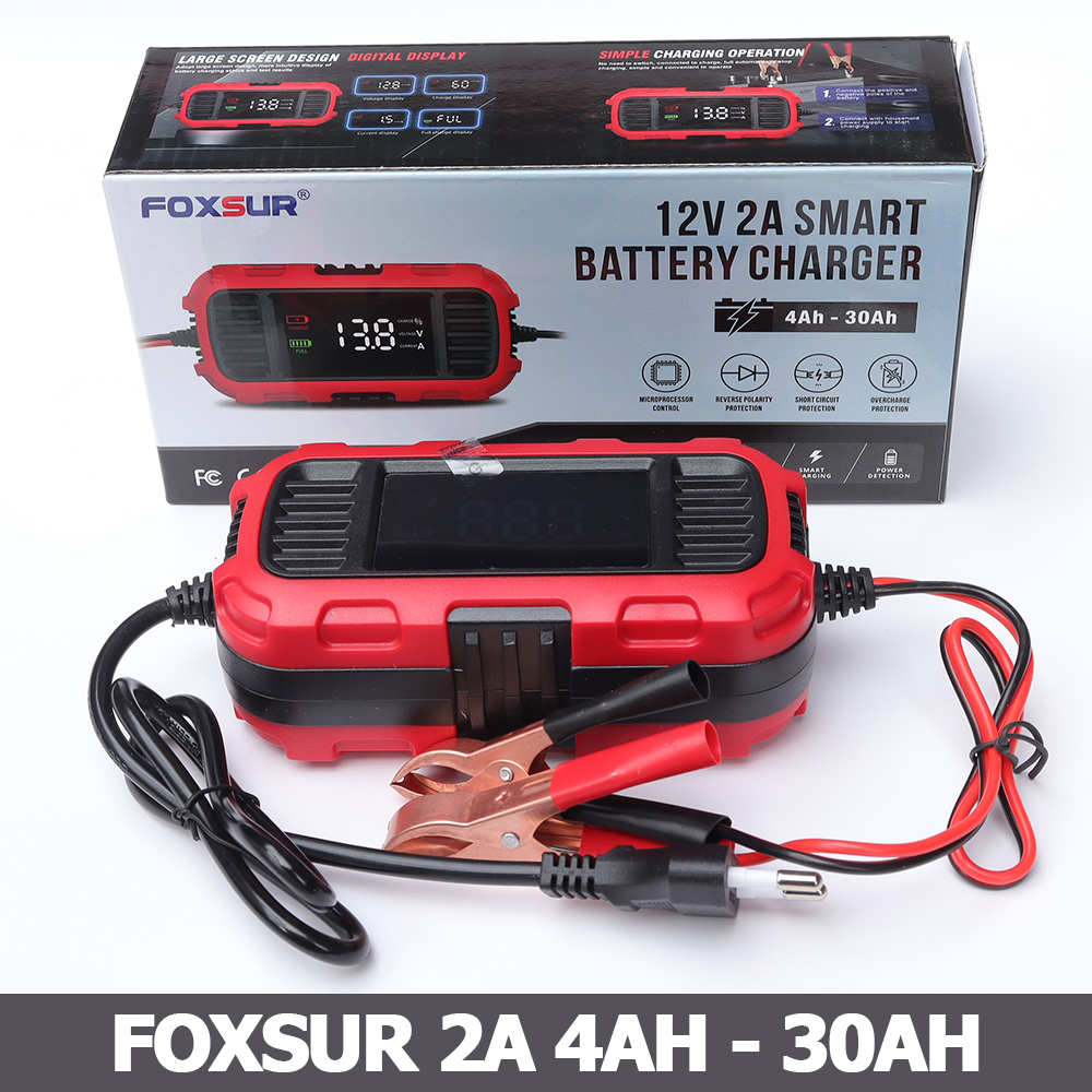 Sạc bình ắc quy Foxsur 12V 2A 4AH - 30AH 2E tự ngắt khi đầy